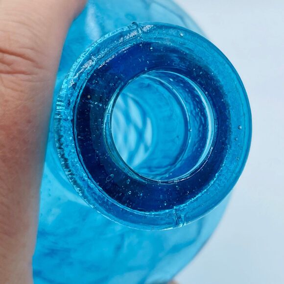 Vintage Blue Glass Diamond Pattern Decanter Bottle Vase from Taiwan Circa 1960s - Picture 5 of 8